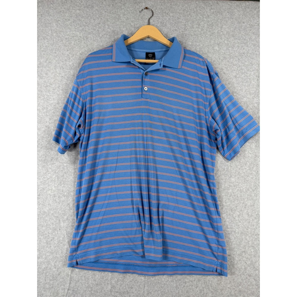 Nike Large Polo Shirt Golf Striped Cotton Blend Dri-FIT Blue Orange